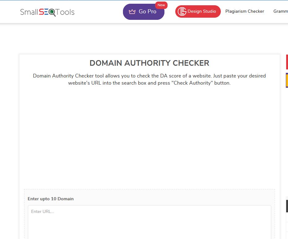 SmallSEOTools Domain Authority Checker